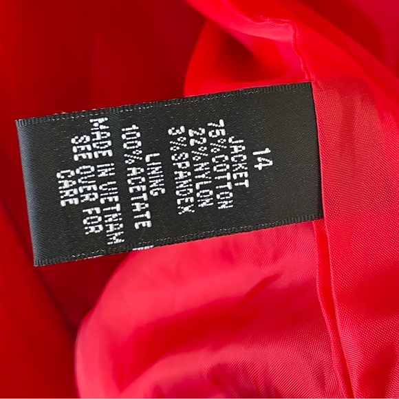 AGB Red windbreaker‎ zip up collared jacket with drawstring and 3/4 sleeve sz 14 - Picture 10 of 11